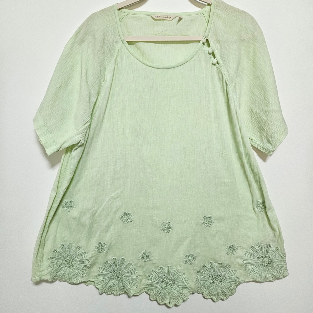 Soft Surroundings Cotton Eyelet Embroidered Scallop Gauze Tunic Top Boho 1X